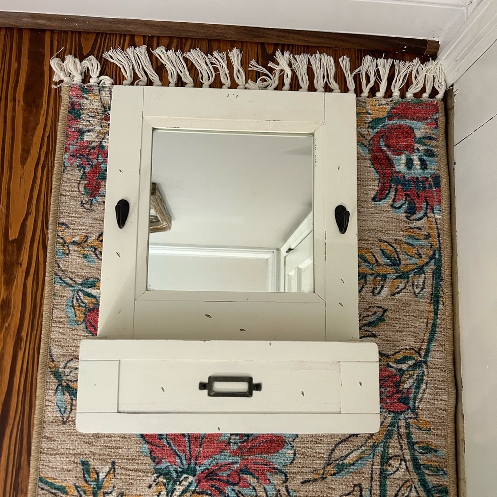 Antique Farmhouse Entry Mirror Mail Key Holder